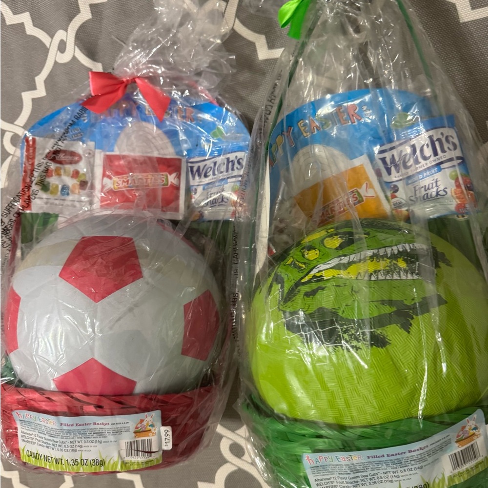 Bundle Deal- Kids Pink Soccer & Dino Ball Easter Baskets, includes some  cand